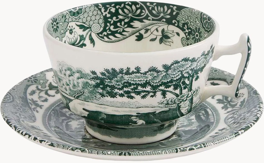 Set di 4 tazze e piattini in gres Heritage Green