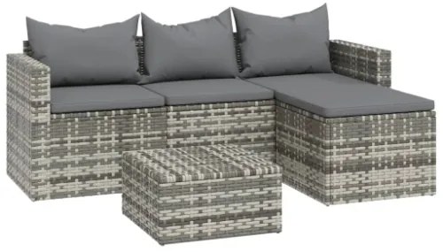 Set Divani da Giardino 3 pz con Cuscini in Polyrattan Grigio