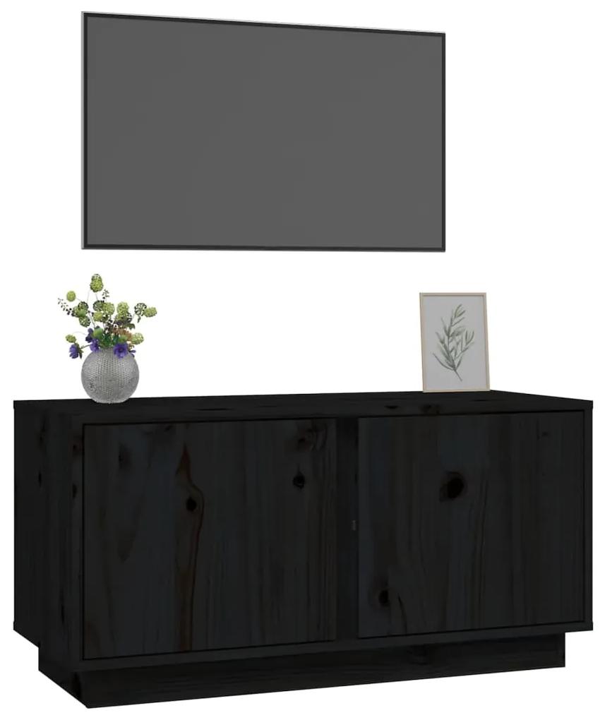 Mobile porta tv nera 80x35x40,5 cm in legno massello di pino