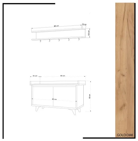 Appendiabiti ARASSO 18,8x80 cm + scarpiera 60x90 bianco/marrone