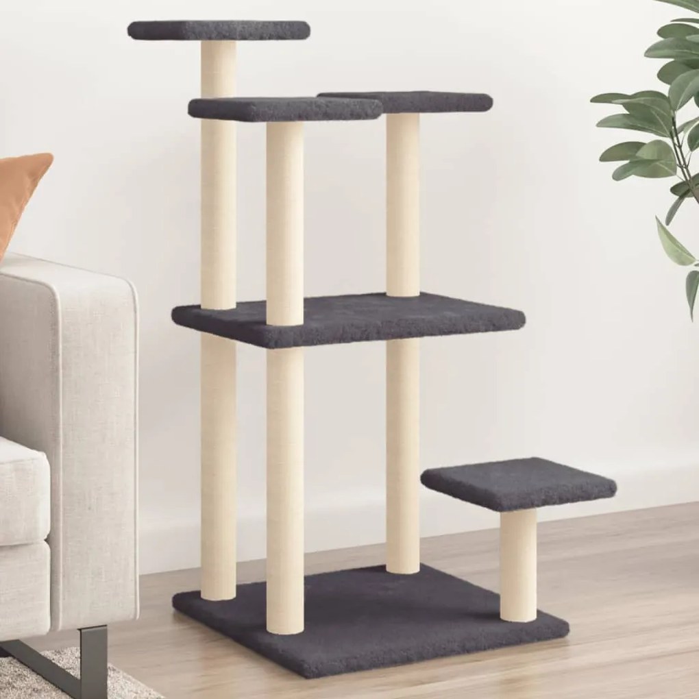 Pali tiragraffi per gatti con piattaforme grigio scuro 98,5 cm