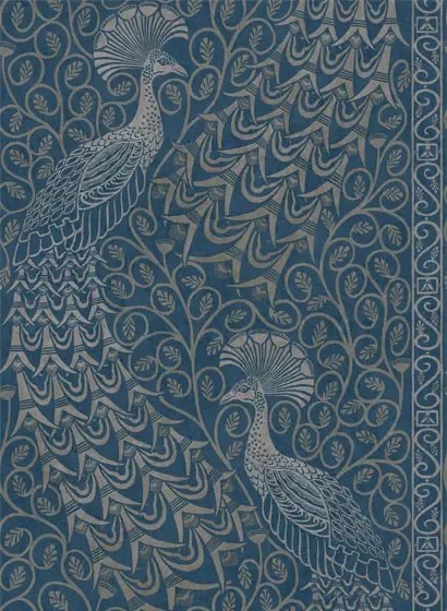 Tapete Pavo Parade von Cole & Son - Metallic Silver on Denim