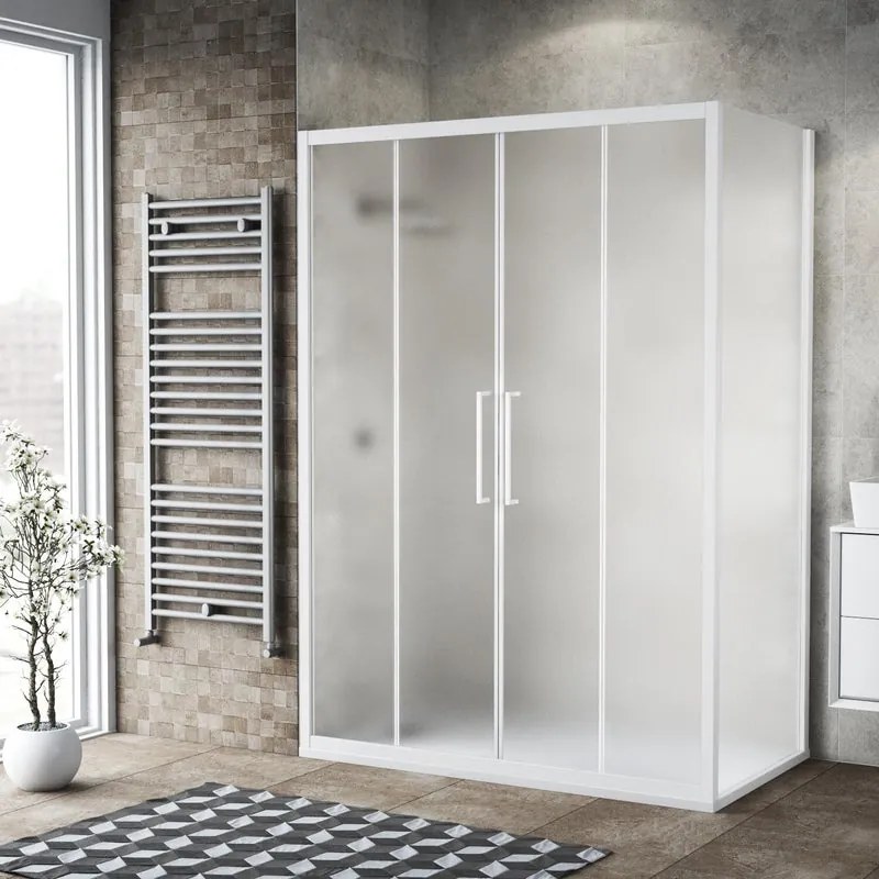 Porta doccia rettangolare Record 160 x 80 cm, H 195 cm in vetro, spessore 6 mm satinato bianco