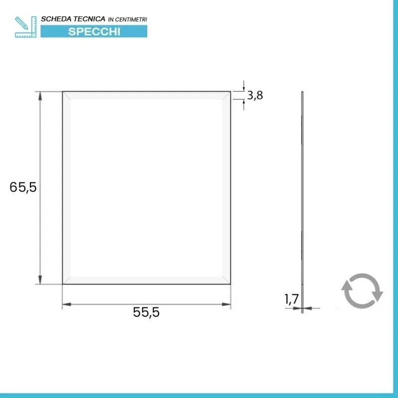 Specchio bagno 56x66 cm cornice bianca e installazione reversibile