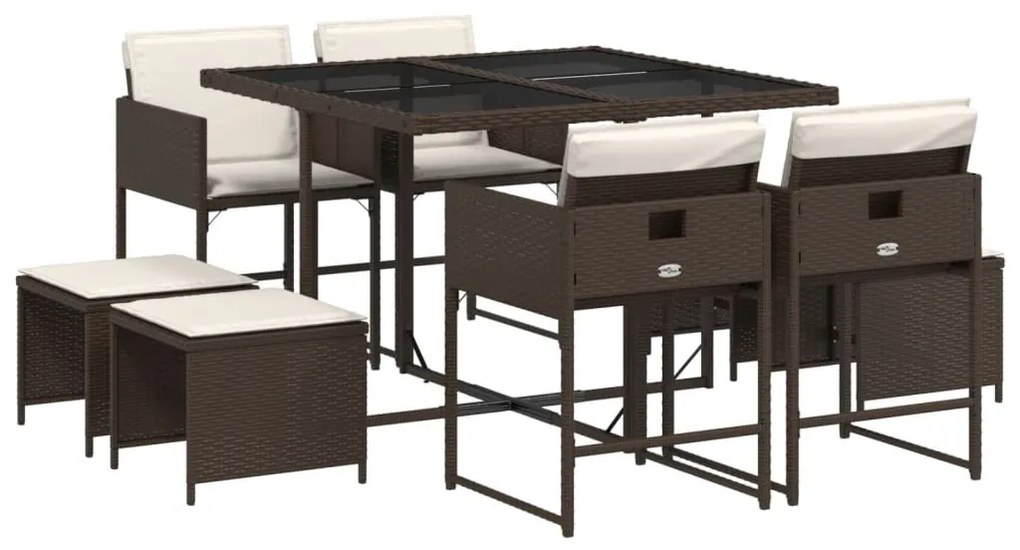 Set da pranzo da giardino 9pz con cuscini marrone in polyrattan