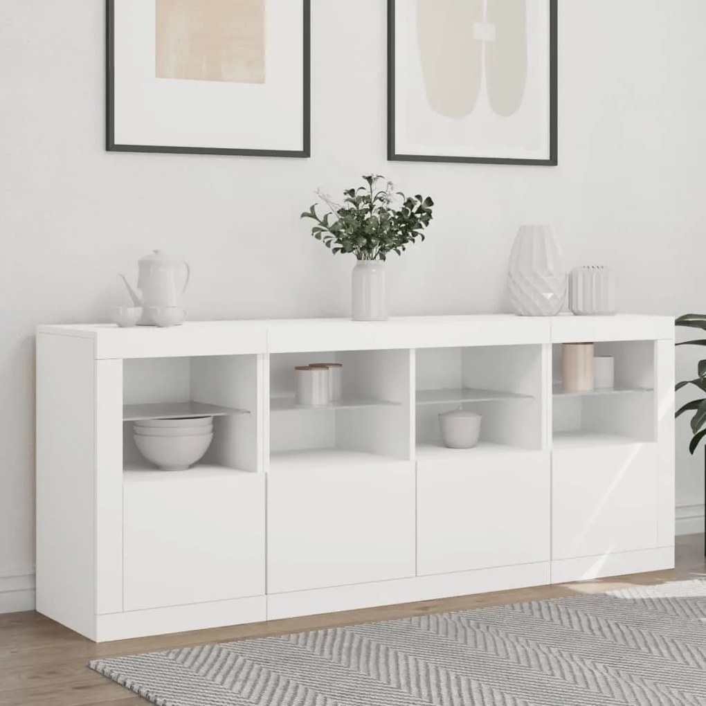 Credenza con luci led bianca 163x37x67 cm