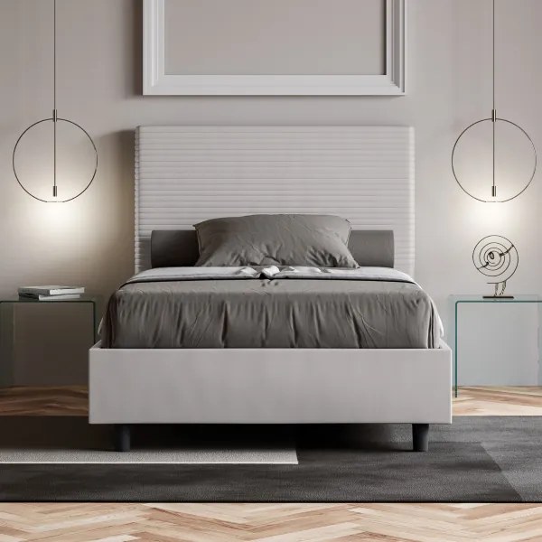 Letto contenitore imbottito 140x200 similpelle bianco Focus