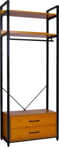 Armadio in metallo nero 80x37 cm doppio cassetto ripiani legno e appendiabiti