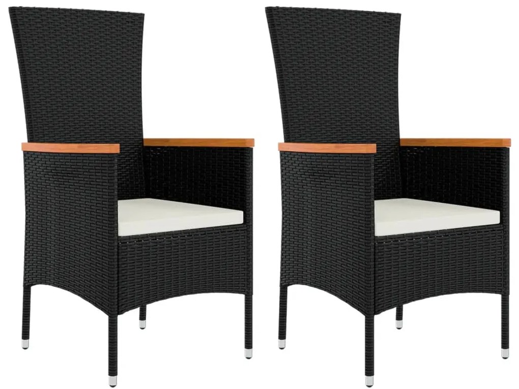 Set Mobili Giardino 3pz Nero Polyrattan e Legno Massello Acacia