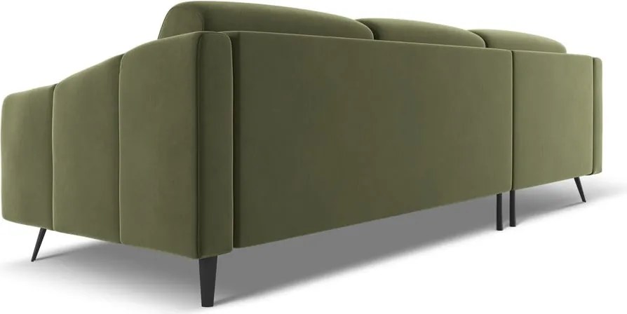 Divano angolare verde (con penisola a sinistra) con rivestimento in velluto Nalu – Makamii