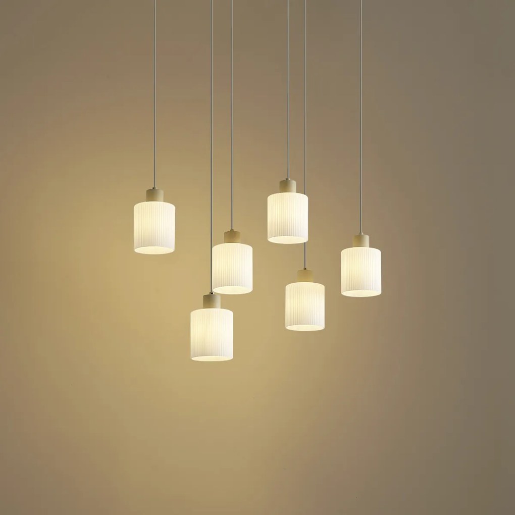 Lampada a sospensione scandinava beige con vetro bianco 6 luci - Wisp
