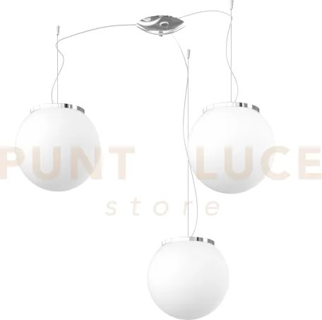 Mars sospensione montatura cromo vetro bianco d.25 cm 3 luci attacc...