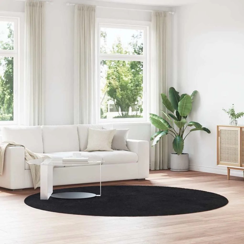 Tappeto Shaggy A Pelo Lungo Navarra Nero 240x240 Cm Poliestere /