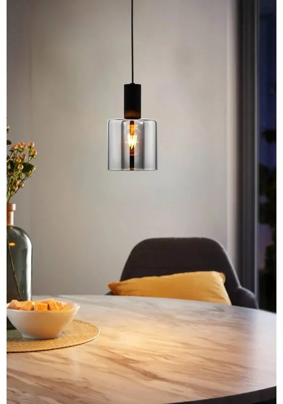 Lampadario Moderno Gorosiba nero paralume nero e trasparente E27 Ø15cm EGLO