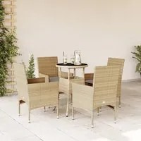 Set da Pranzo da Giardino 5 pz con Cuscini Polyrattan e Vetro 3278624