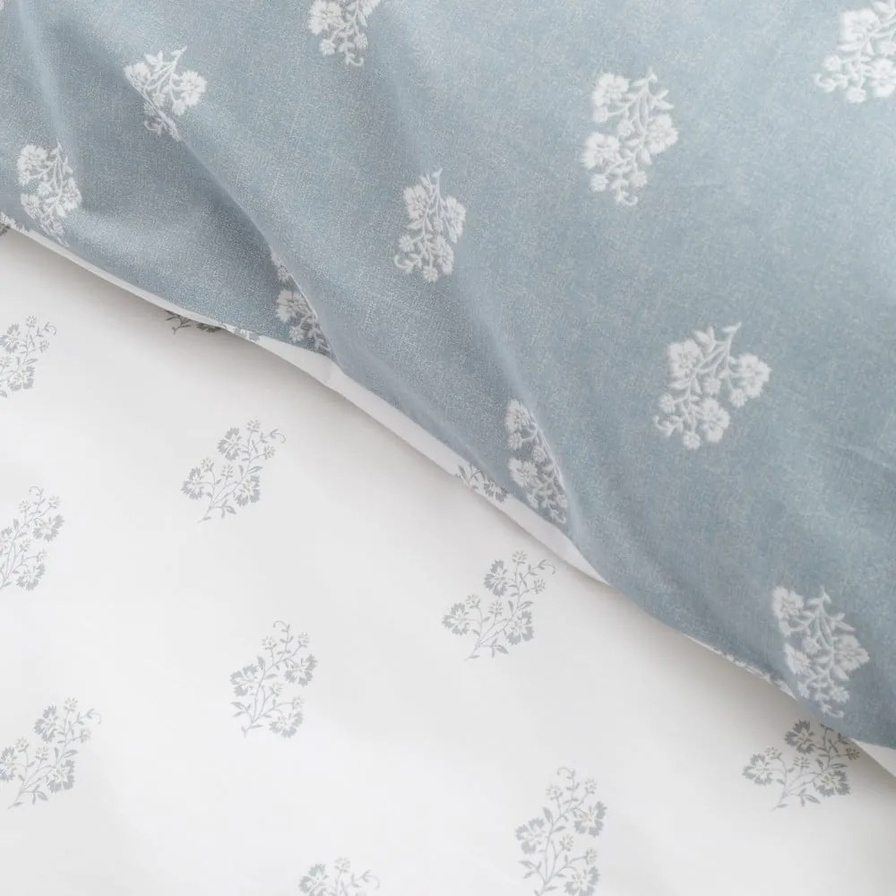Set copripiumino e federa bianco e blu in cotone per letto matrimoniale 200x200 cm Esme Floral – Bianca