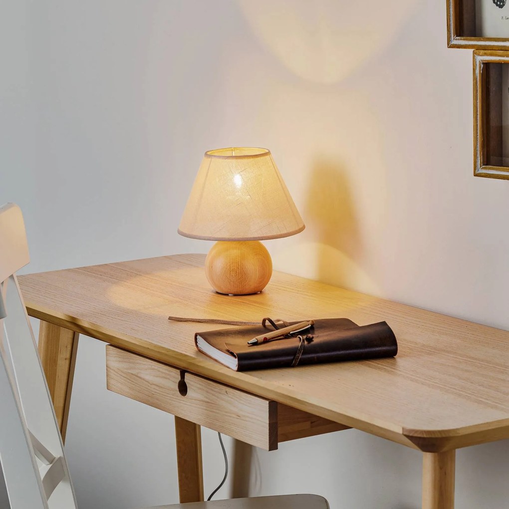 Envostar Gill lampada da tavolo, legno naturale/paralume beige