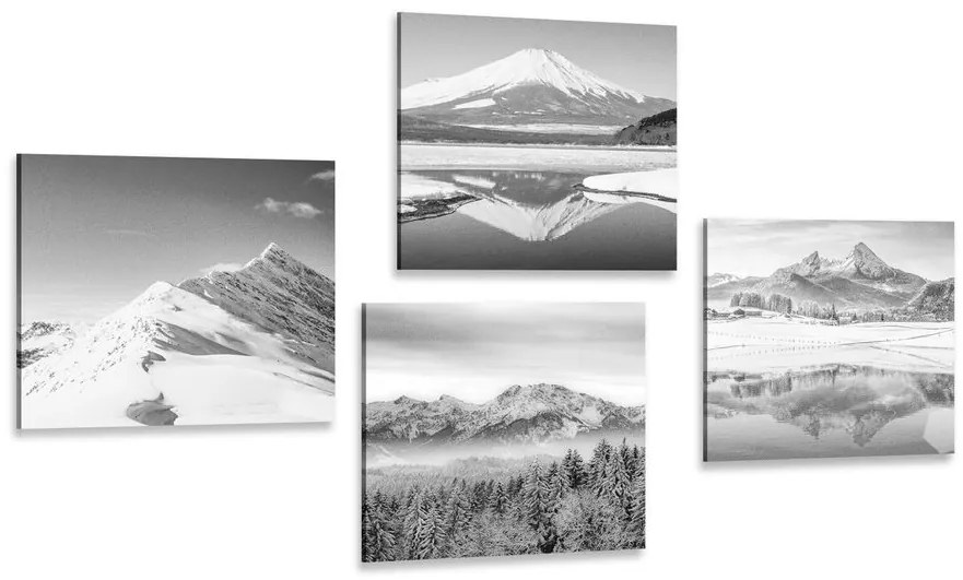 Set di quadri – Montagne innevate in bianco e nero