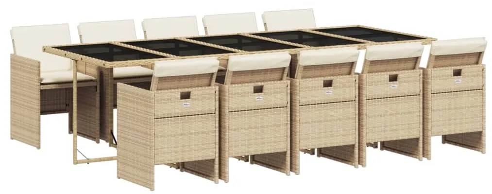 Set da pranzo da giardino 11 pz con cuscini beige in polyrattan