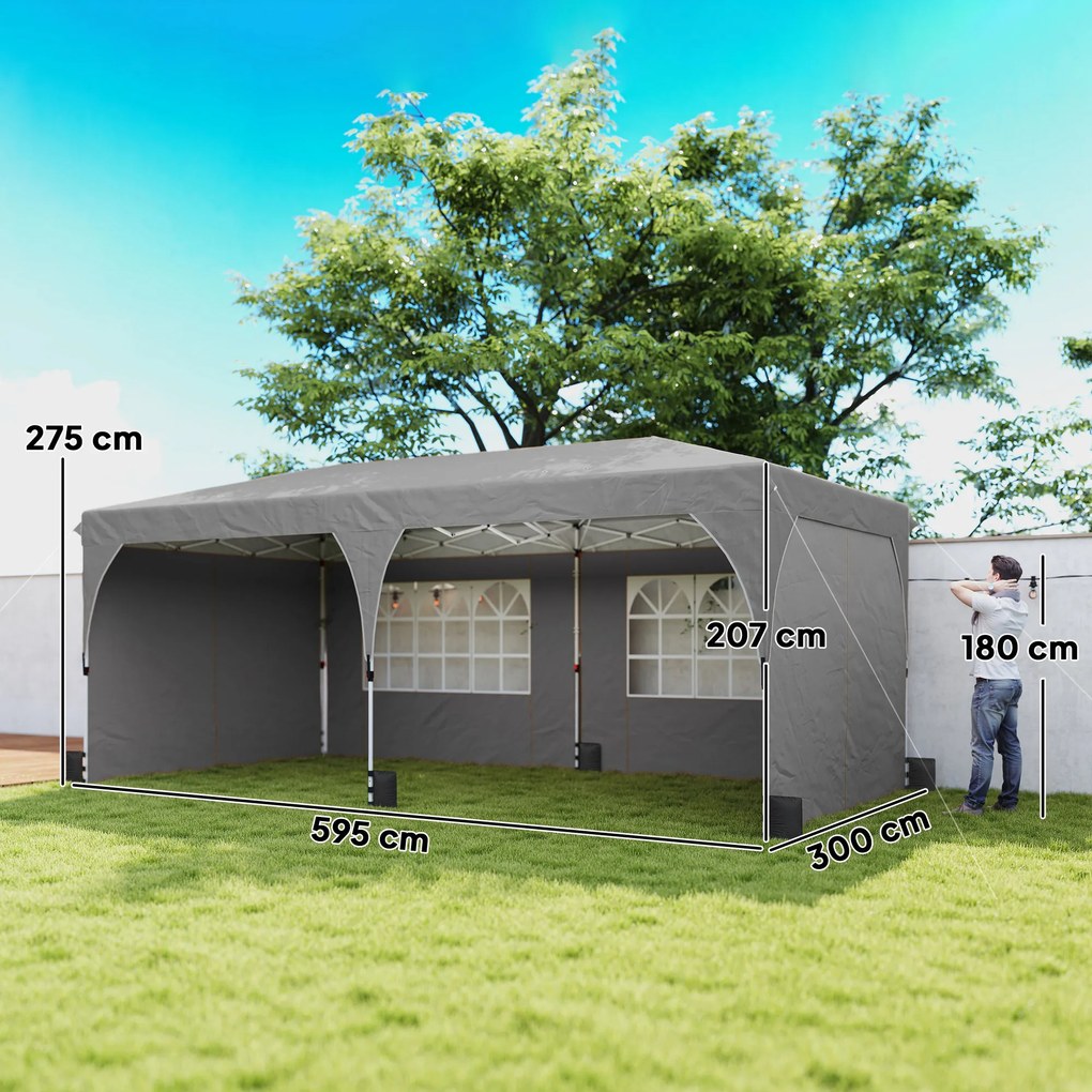 Gazebo Pieghevole 3x6 m con Pareti e Altezza Regolabile Protezione UV 50+ Grigio Chiaro...