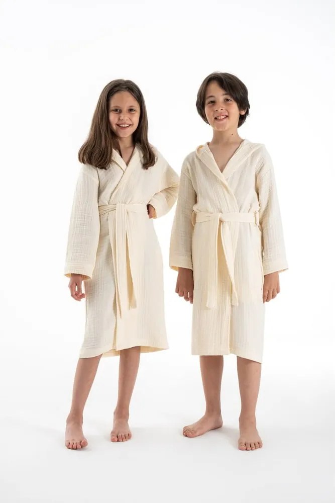 Accappatoio per bambini color crema in mussola 5-6 anni Muslin – Foutastic