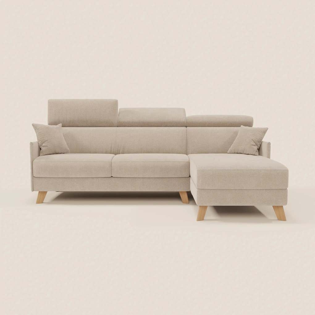 Sole Divano letto matrimoniale angolare con penisola contenitore e poggiatesta reclinabili - tessuto smacchiabile T23