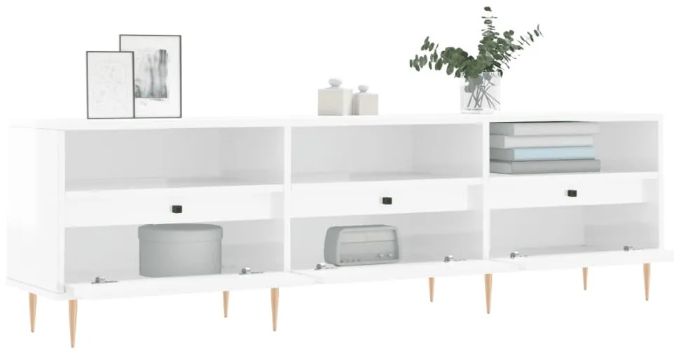 Mobile Porta TV Bianco Lucido 150x30x44,5 cm Legno Multistrato