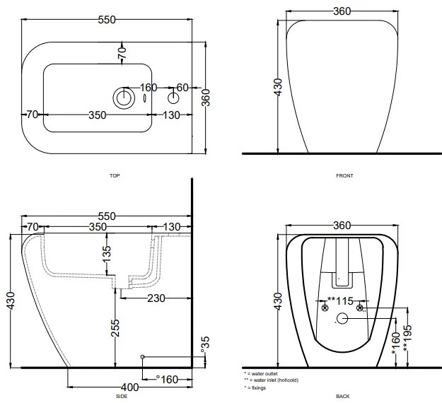 Cielo Shui bidet monoforo filo muro a pavimento in ceramica basalto