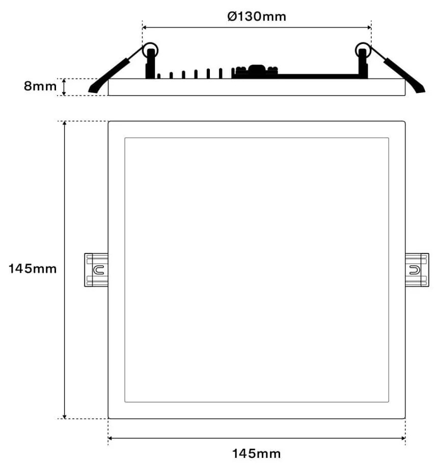 Pannello LED 12W da incasso Quadrato, Foro Tondo Ø130mm CCT Colore Bianco Variabile CCT