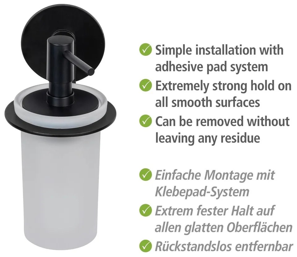 Dispenser di sapone in vetro nero opaco autoportante 150 ml Bivio - Wenko