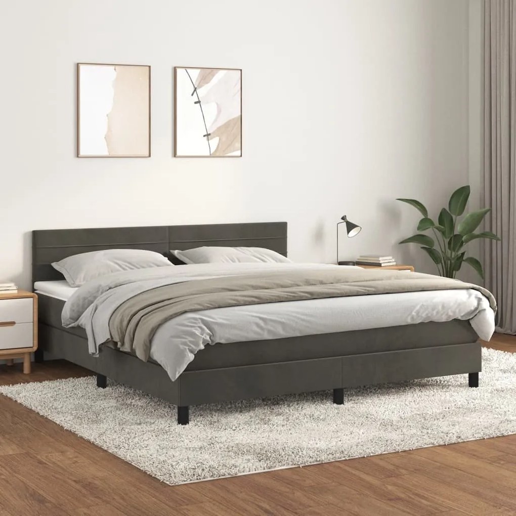 Giroletto A Molle Con Materasso Grigio Scuro 160x200 Cm Velluto /