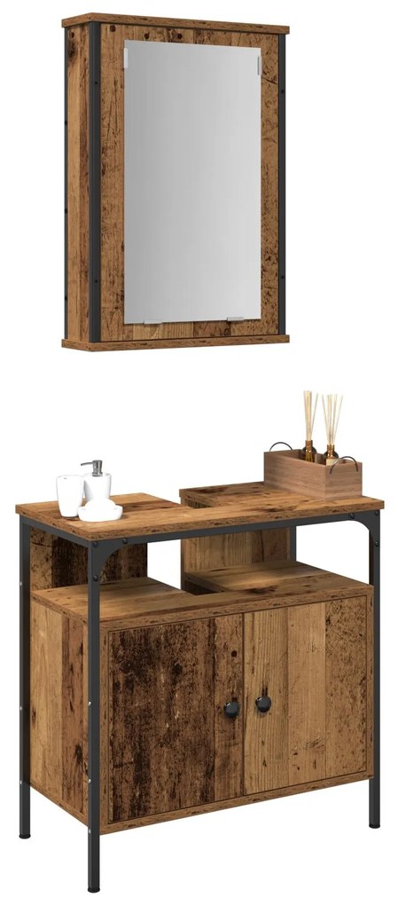 Set di mobili per bagno 2 pezzi in legno anticato in legno ingegnerizzato