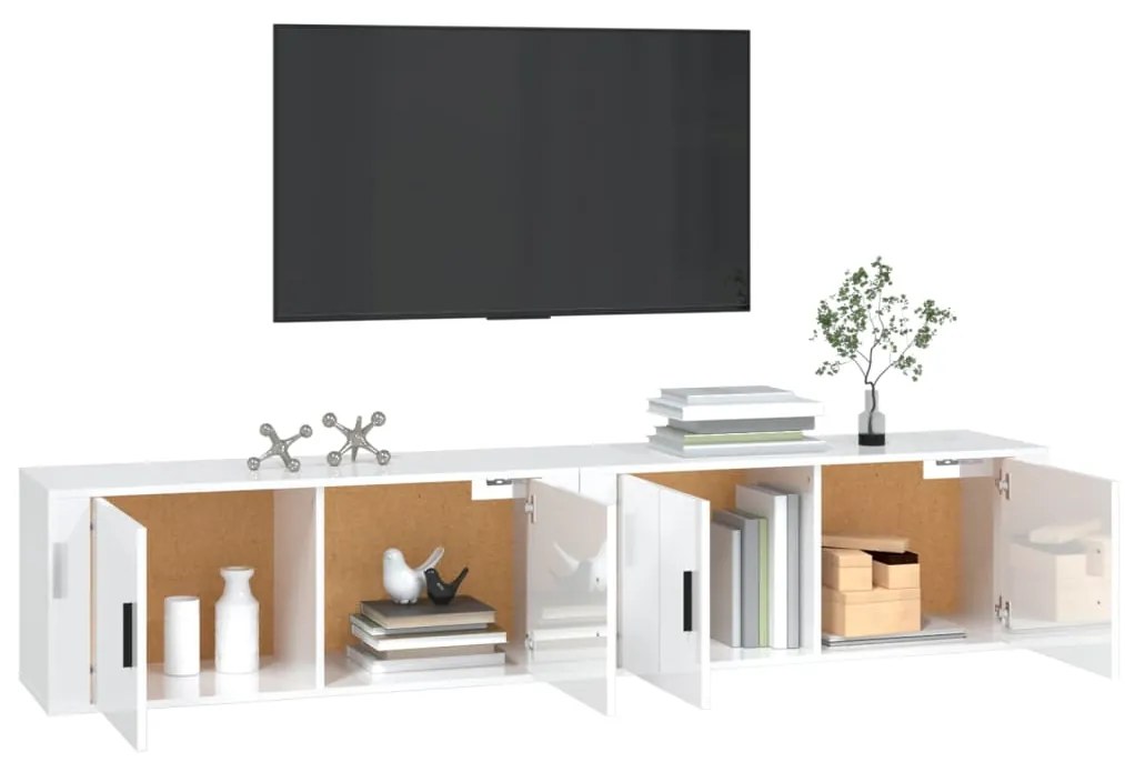 Mobili porta tv a parete 2 pz bianco lucido 100x34,5x40 cm