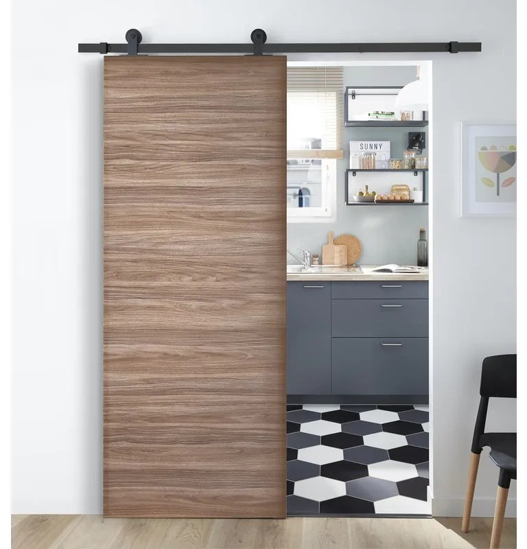 Porta scorrevole Foret in mdf marrone, L 92.5 x H 211.5 cm, con binario Industrial Reversibile