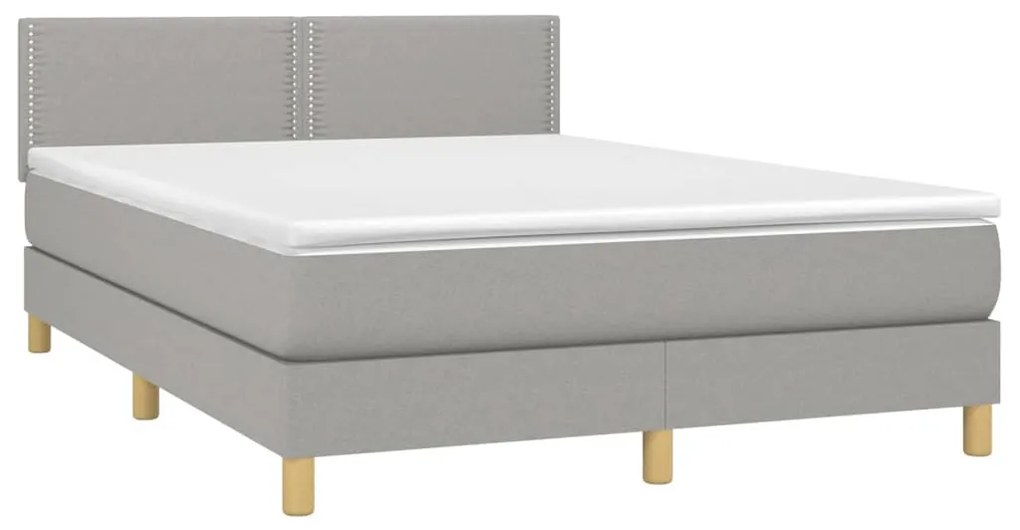 Letto a Molle Materasso e LED Grigio Chiaro 140x190 cm Tessuto