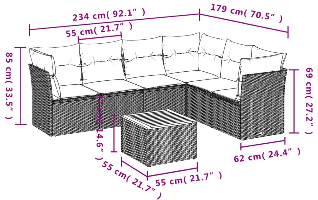 Set Divano da Giardino 7 pz con Cuscini Beige Misto Polyrattan