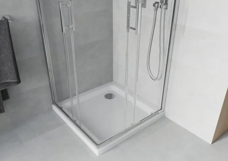 Mexen Rio cabina doccia quadrata 80 x 80 cm, trasparente, cromo + piatto Flat, bianco - 860-080-080-01-00-4010