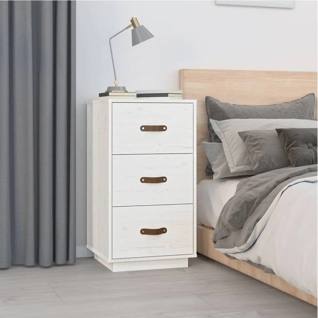 Comodino Bianco 40x40x75 Cm İn Legno Massello Di Pino /