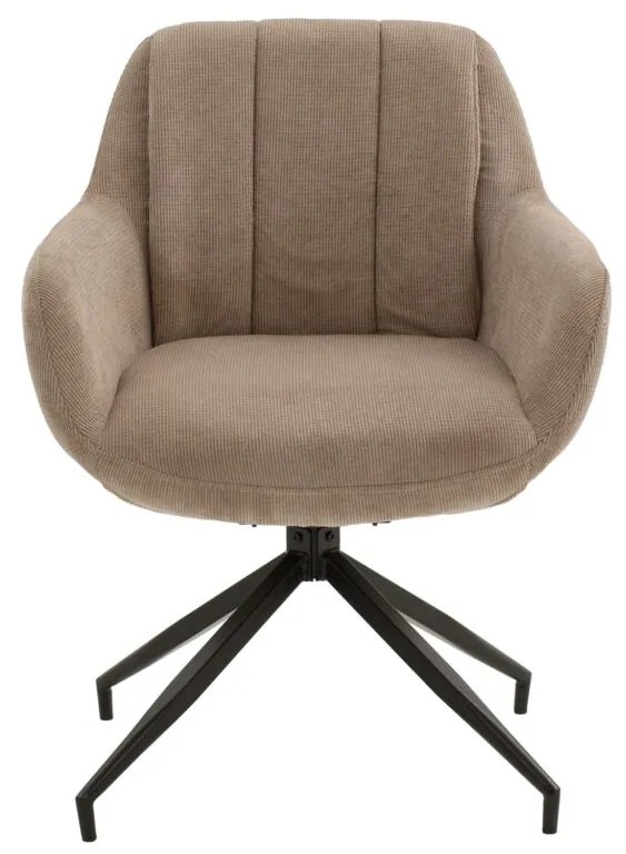 Set di poltroncine girevoli STONESTOWN in tessuto beige e gambe in metallo nero, con braccioli