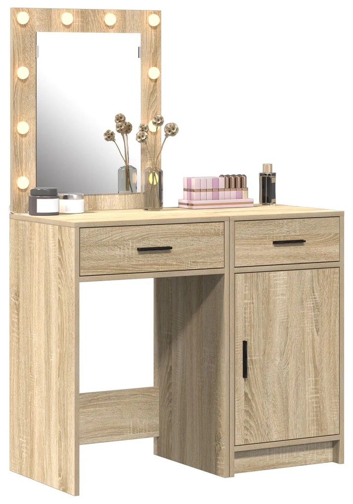 Set di 2 pezzi per vanity con led in legno ingegnerizzato rovere