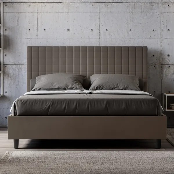 Letto matrimoniale con rete imbottito 160x210 similpelle cappuccino Sunny