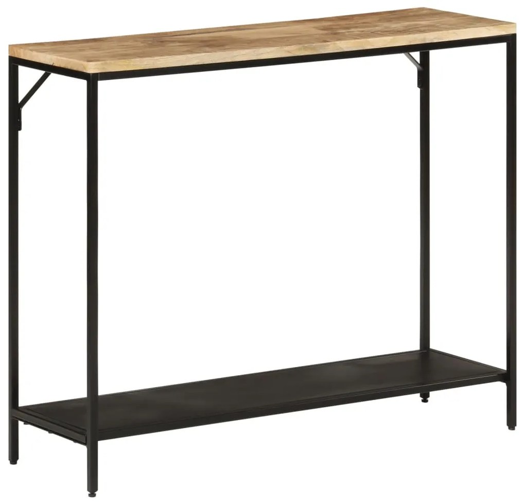 Tavolo Consolle 90x30x75cm Legno Massello Mango Grezzo E Ferro /
