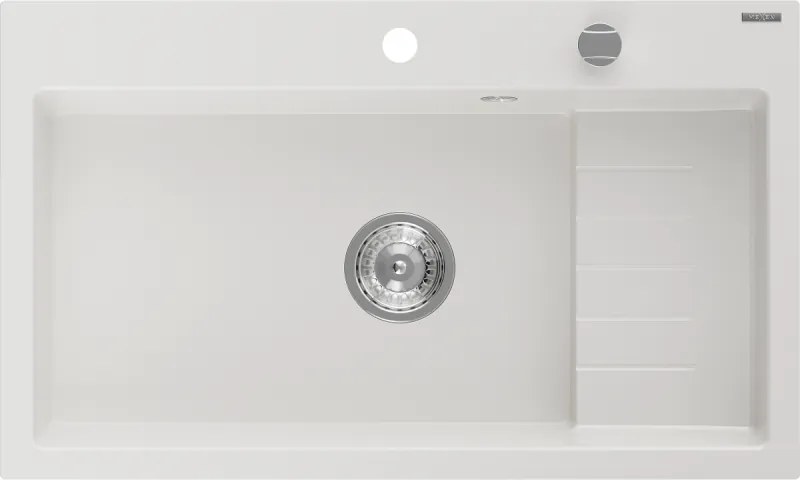 Mexen Omar lavello in granito 1-vasca 800 x 480 mm, bianco, sifone cromato - 6520801005-20