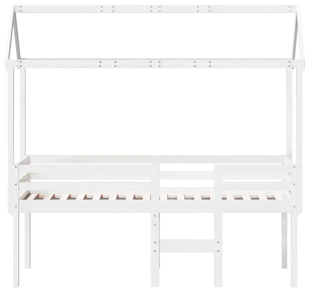 Letto a soppalco con tetto bianco 75x190 cm in legno di pino