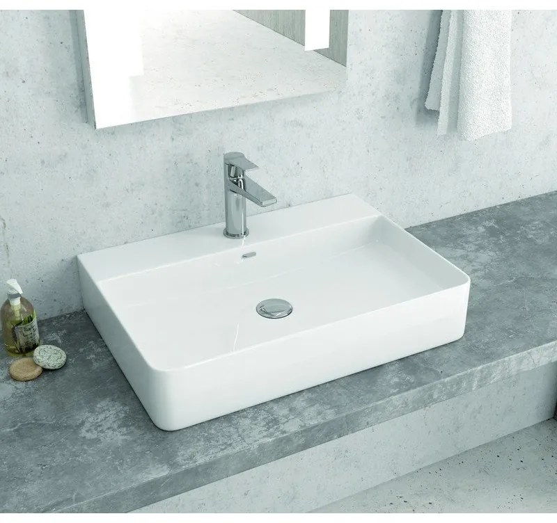 Kamalu - Lavabo appoggio filo muro 60cm ceramica bianca | Litos-0005