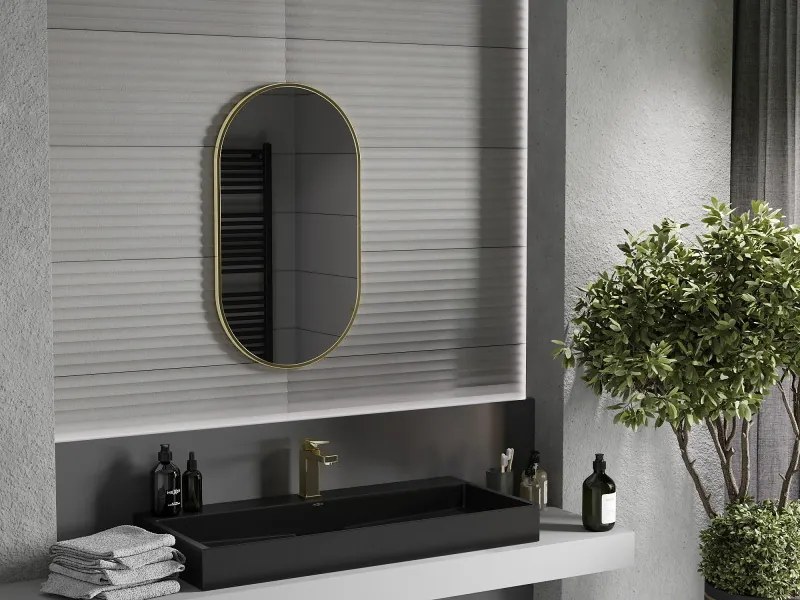Mexen Loft specchio da bagno ovale 80 x 45 cm, cornice oro spazzolato - 9851-080-045-000-50