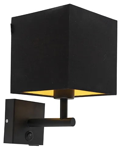 Lampada da parete nera con USB e paralume quadrato nero - Combi 1