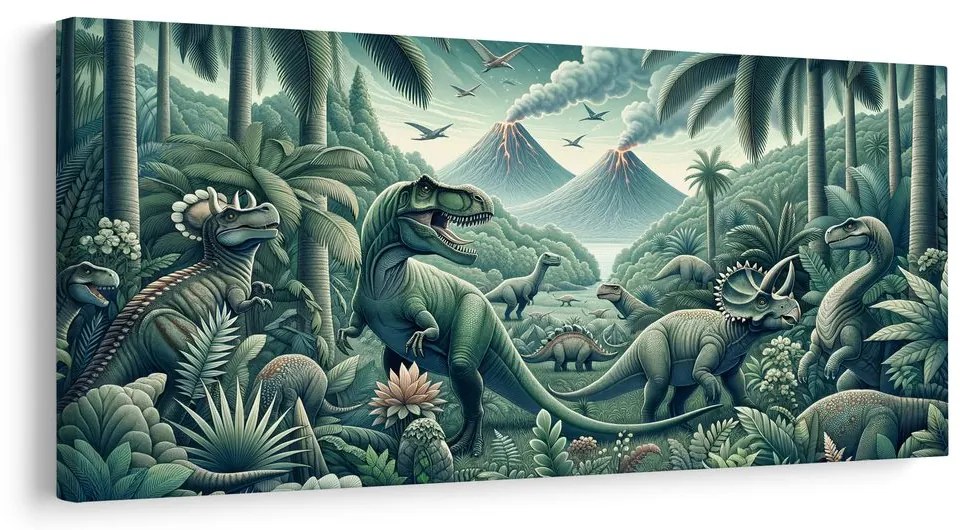 Quadro su tela – Mondo preistorico dei dinosauri nella giungla