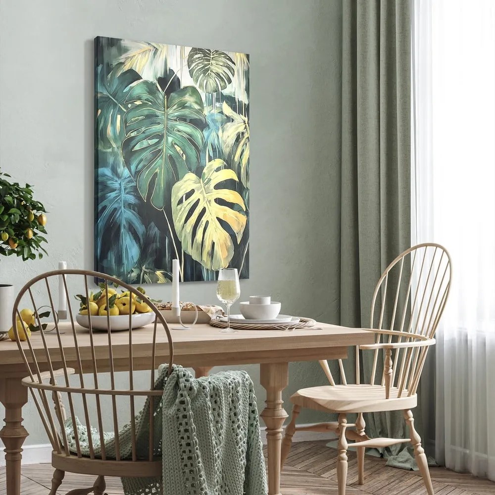 Quadro con elementi dipinti a mano 70x100 cm Monstera - Styler
