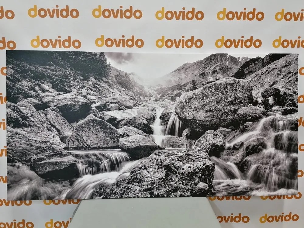 Stampa su tela – Cascate alpine in bianco e nero